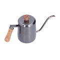 Miniatyrbillede 6 af 8: 600 ml rustfrit stål manuel kaffekande med lang, smal tud til hældning over kedel med træhåndtag, grå