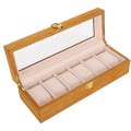 Miniatyrbillede 2 af 8: Træ 6 Grid Watch Display Box Transparent Window Watch Opbevaringsboks Case
