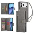 Kompatibel med iPhone 17 Pro Magnetisk Läderplånbok med Dragkedja Kortplatser-lingling} Grå Grå Gray