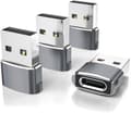 Elebase USB till USB C-adapter för iPhone 17 4-pack, USB-C hona till A hane billaddaradapter, Typ C-omvandlare Apple 17e 16 Pro Max 15 14 Gray