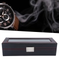 Miniatyrbilde 8 av 8: Six Grid Watch Box PU Leather Watch Oppbevaringsboks Black Display Smykker Armbåndsur Organizer