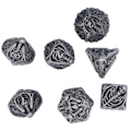 Miniatyrbild 7 av 8: 7-delad ihålig skallemönstrad tärning bärbar utsökt metall polyhedral tärningssats rekvisita för brädspel kortspel antikt silver