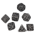 Miniatyrbild 4 av 8: 7-delad ihålig skallemönstrad tärning bärbar utsökt metall polyhedral tärningssats rekvisita för brädspel kortspel antikt silver