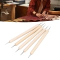 Miniatyrbilde 5 av 6: 5 stk. Sporingspenn DIY Lag Selv Trehåndtak Rustfritt Stål Dobbelthodet Kuleformet Pregingspenn for Kunstprosjekter