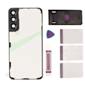 Miniatyrbillede 1 af 8: Baggrundsglasdæksel Transparent Sort Ramme med Mobiltelefon Stativ Bagdæksel Husdør til Galaxy S22+Plus