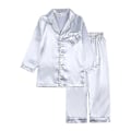Miniatyrbild 1 av 2: Baby Flicka Pojke Satin Pyjamasset Lång Kort Ärm Knapptröja+Byxor Sovkläder Outfit[JR] Silver 8-9 Years
