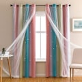 Miniatyrbilde 1 av 4: IC Dream Star Blackout Gardiner for Barnerom Soverom Prinsesse Gardin for Datters Soverom Vindu (Rosa Blå, B132 X H244cm)