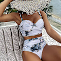 Miniatyrbild 2 av 3: Bikiniset för kvinnor, sommarsemester, strand, sexig bh-topp, hög midja, trosor, baddräkt, badkläder B B M