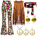 Miniatyrbillede 1 af 4: 70'er Hippie Party Retro Kostume Kostume Kostume Vest+Bukser+Tørklæde Newway Sort [ch] black XL
