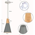 Miniatyrbilde 5 av 5: Moderne enkel taklampe i metall og tre, justerbar DIY-pendellampe, 2 stk, grå