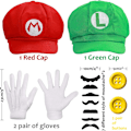 Pikkukuva 2 / 5: Super Mario Bros Mario ja Luigi Hatut Lippikset Viikset Käsineet Napit Cosplay Puku (JS)