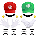 Miniatyrbilde 1 av 5: Super Mario Bros Mario og Luigi Hatter Caps Bart Smykker Hansker Knapper Cosplay Kostyme(JS)