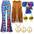 Miniatyrbillede 1 af 4: 70'er Hippie Party Retro Kostume Kvast Vest+Bukser+Tørklæde Kostume Newway Hippie Hippie[ch] Hippie L