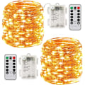 Miniatyrbilde 1 av 5: 2 x 10m batteridrevne LED-lysstrenger 100 LED-lamper Timerfunksjon med fjernkontroll IP65 for jul, bryllup, fest, hjem, hage Yellow light