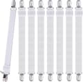 8 Pcs Sheet Clips, Adjustable Sheet Holders, High Elastic Fitted Sheet Straps with Clips, Sheet Fasteners Max Stretch 120cm White