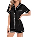 Miniatyrbillede 3 af 5: Dame 4-delt pyjamassæt i silke satin nattøj sexet pjs loungewear Black Black M