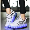 Miniatyrbillede 4 af 6: Børne LED USB Genopladelige Unicykel Rulleskøjtesko hvid og sort white and black 34