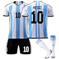 Miniatyrbild 1 av 4: Argentina VM hemmatröja herr Messi #10 Fotbollströja T-shirt Shorts Kit Fotboll 3-delat set för barn Vuxna-WELLNGS Adult XL（180-190cm）