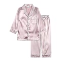 Miniatyrbild 1 av 2: Baby Flicka Pojke Satin Pyjamasset Lång Kort Ärm Knapp-Up Topp+Byxor Nattkläder Roséguld[JR] Rose Gold 4-5 Years