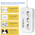 Miniatyrbillede 2 af 5: Multikontakt med USB, 3-stikkontakt med 5 USB-porte og 1 USB-C til skrivebord med afbryder, 2 meter forlængerledning, adapter