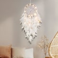 Miniatyrbillede 4 af 5: LED Drømmekatcher til Børn Væghængning Hvid Fjer Drømmekatcher med Lysperler Boho Dekoration Vævet Kunst Ornament Håndlavet Gave til Børneværelse