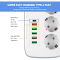 Miniatyrbillede 4 af 5: Multikontakt med USB, 3-stikkontakt med 5 USB-porte og 1 USB-C til skrivebord med afbryder, 2 meter forlængerledning, adapter