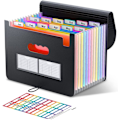 Miniatyrbillede 1 af 5: Sort 24-lommers A4-mappe i executive-stil, filorganisator, stretchorganza med elastisk lukning