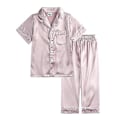 Miniatyrbild 1 av 2: Baby Flicka Pojke Satin Pyjamasset Lång Kort Ärm Knapp-Upp Topp+Byxor Sovkläder Outfit Roséguld[JR] Style B Rose Gold 4-5 Years