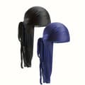2-pack polyester Durag pirathatt med extra lång svans 2pcs/set Black+Navy Blue