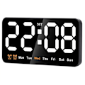 Miniatyrbillede 1 af 5: Digitalt vægur, 9 tommer LED-display med 12/24 timers format, stor skærm, lydløs drift (hvid)