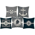 Miniatyrbild 5 av 5: Färgglada Ocean Series Segelbåt Ankare Design Kuddar Linne Bomulls Case Mjukt sängkläder Cover för soffa 45 X 45 Cm5st-blå (exklusive pillo