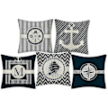 Miniatyrbillede 5 af 5: Farverig Ocean Series Sejlbåd Anker Design Puder Linned Bomuld Etui Blødt Sengetøj Pudebetræk Til Sofa 45 X 45 Cm5pcs-blå (ekskl. pillo