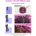 Miniatyrbilde 5 av 7: Profesjonell HD 12X/24X avansert makrolinse, egnet for iPhone, Samsung Galaxy S6/S6 Edge, S7/S7 Edge og de fleste smarttelefoner og nettbrett, svart.