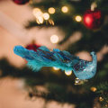 Miniatyrbillede 4 af 4: 12 tommer Påfugl Julepynt Glitter Fugleklips Julepynt Påfugl Turkis Påfugl Jul-3