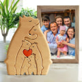 Miniatyrbilde 3 av 5: Bjørn familie puslespill, tre bjørn familie kunst puslespill, søt dyrefamilie tre statue, tre familie blokker håndskåret julegave 6pcs bears