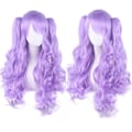 Miniatyrbild 2 av 2: JUSCH Lolita Long Curly Clip on Ponytails Cosplay Peruk, Dubbel hästsvans tiger clip lång lockig peruk (Ljuslila),WZ-1339R
