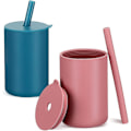 Miniatyrbilde 1 av 3: 2 Stk Kopp Silikon Småbarn T Ing Kopp Med Silikonstrå, Silikonstråkopper Sølesikker Sippy Kopp For Over 6 Måneder (blå Og Rosa)