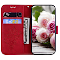 Miniatyrbillede 4 af 4: Til Motorola Moto E7 Sommerfugl Rose Præget Læder Telefon Cover Red