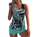 Miniatyrbillede 1 af 4: Kvinder Blomsterbadetøj Bikini Tankini Halterneck Toppe Boyshorts Sæt Badedragt Plus Size Green 5XL