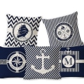 Miniatyrbild 1 av 5: Färgglada Ocean Series Segelbåt Ankare Design Kuddar Linne Bomulls Case Mjukt sängkläder Cover för soffa 45 X 45 Cm5st-blå (exklusive pillo