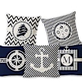 Miniatyrbillede 1 af 5: Farverig Ocean Series Sejlbåd Anker Design Puder Linned Bomuld Etui Blødt Sengetøj Pudebetræk Til Sofa 45 X 45 Cm5pcs-blå (ekskl. pillo