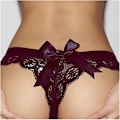 Miniatyrbild 3 av 5: Damer Spets Rosett T-String Låg Midja Andningsbara Trosor Svart Black M
