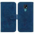 Til Motorola Moto E7 Sommerfugl Rose Præget Læder Telefon Cover Blue