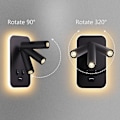 Miniatyrbilde 3 av 5: LED Vegglampe, Sengelampe med Bryter, USB-Ladingspورت, Stemningsbelysning for Soverom Justerbar Spotlight (3w 3000k + 9w 6000k) Svart