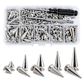 Miniatyrbild 1 av 4: 70 Set Silver Blandade Former Spikar och Nitar Kon Croc Spikar Läder Nitsats För Kläder Skor B