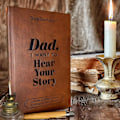 Miniatyrbilde 2 av 5: Pappa, jeg vil høre historien din - Notatbok, lærbundet hardback, svart gullfolie-skrift, farsdaggave, guidet journal for å dele livet