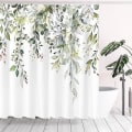 Miniatyrbild 1 av 5: Gröna eukalyptusduschdraperier Akvarellblad på toppen Växt Blommig badrumsinredning 71x71 tum