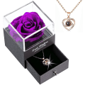 Miniatyrbilde 1 av 5: Bevart ekte rose med hjerte halskjede gavesett, håndlaget evig ekte rose til valentinsdagen bryllupsdag Bursdagsgaver til hennes kvinner Purple
