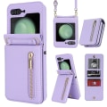 Miniatyrbillede 1 af 5: Z Flip 5 Wallet Etui, Crossbody Lynlås Læder Stand Etui Til Samsung Galaxy Z Flip 5 Med Kortholder Purple