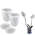 Miniatyrbillede 1 af 5: Sæt med 2 potter med diameter 14 cm i gennemsigtig plastik til orkideer, stive vaser med drænhuller og underkop, tilbehør til dyrkning af planter og blomster